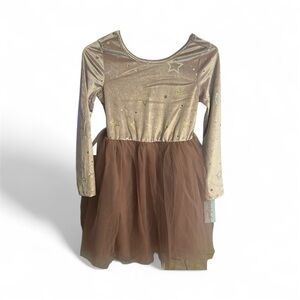 NEW Cat & Jack Gold Pink Velvet and Tulle Dress with Gold Stars